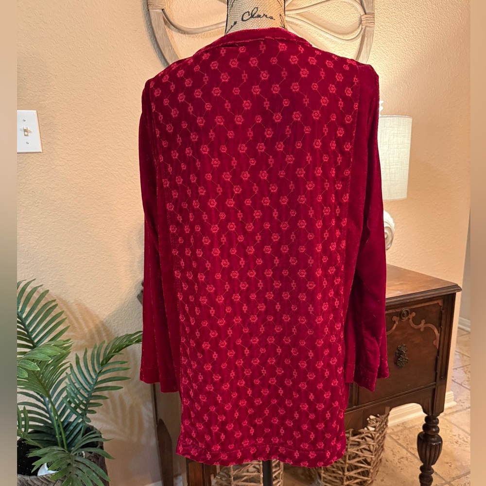 John Mark Red Velvet & Embroidered Pattern Button-Front Tunic - Picture 9 of 15